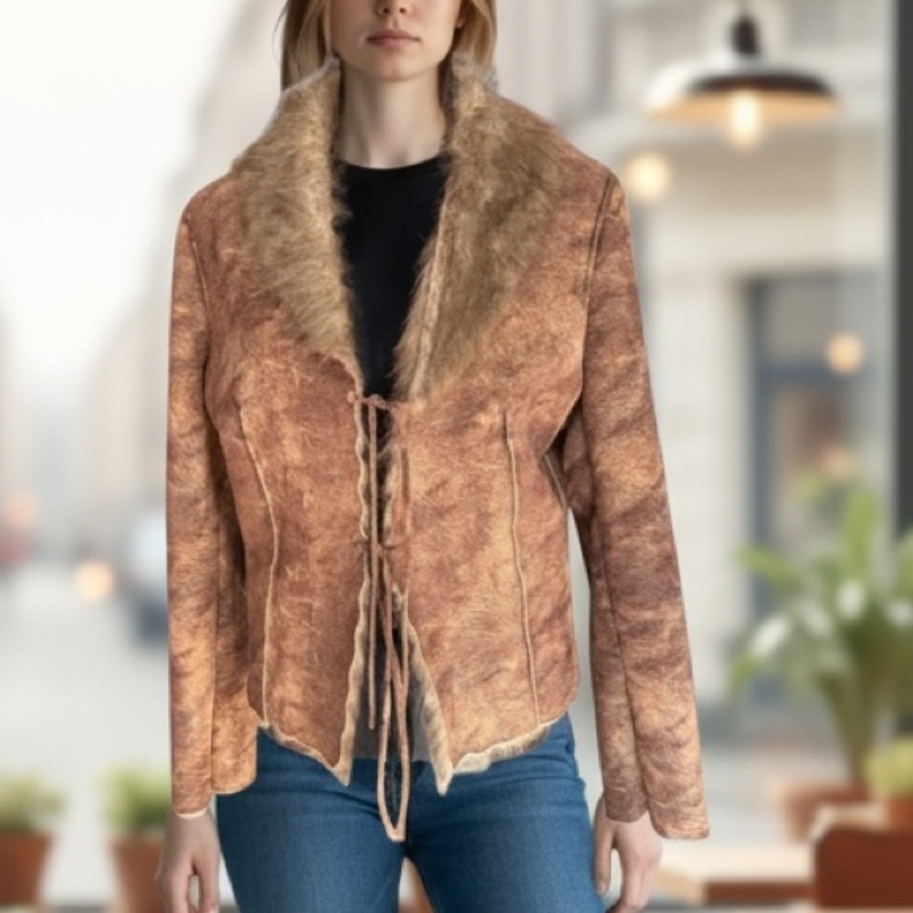 David Benjamin Size M Brown Suede Faux Fur Great looking Jacket | NWOT